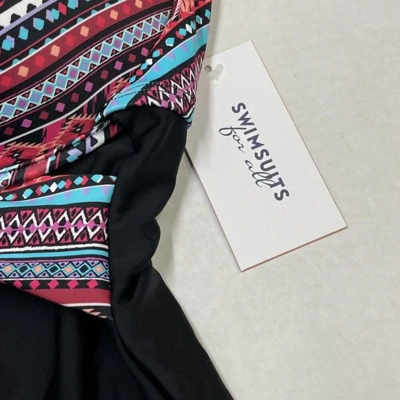 Swimsuits For All Black Aztec Print Cut Out Strappy One Piece Size 14 Vacation - Picture 4 of 7
